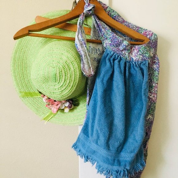 LP Vintage 60s Garden Apron Matching Straw Hat